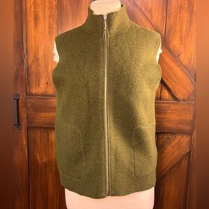 Rafaella Olive Green Wool Zip-Up Vest with Pockets Women's M